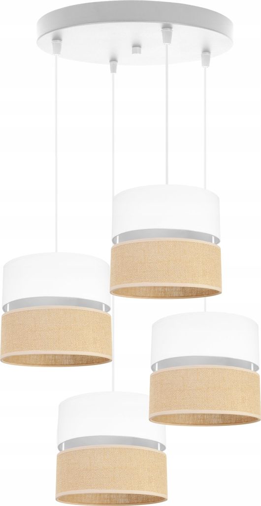 Light-Home Juta Hängelampe - Metall mit Lampenschirm aus Stoff - E27 - OV 4-Flammig 20 cm - Weiß Basis und Jute und Weiß