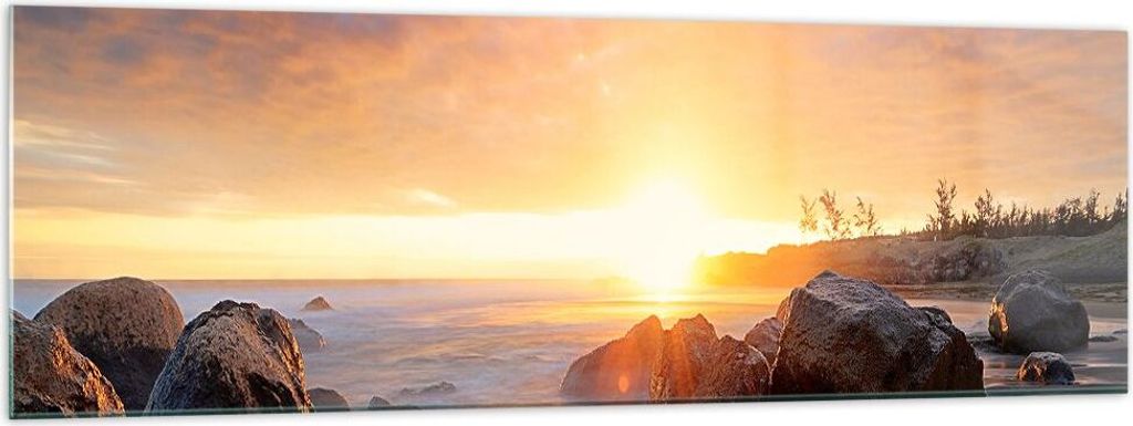 Bilder auf glas - Meer Strand Felsen - 160x50cm - Glasbilder - Wandbilder - Kunstdruck - zum Aufhängen bereit - Wanddekoration aus Glas - Glas Bil...