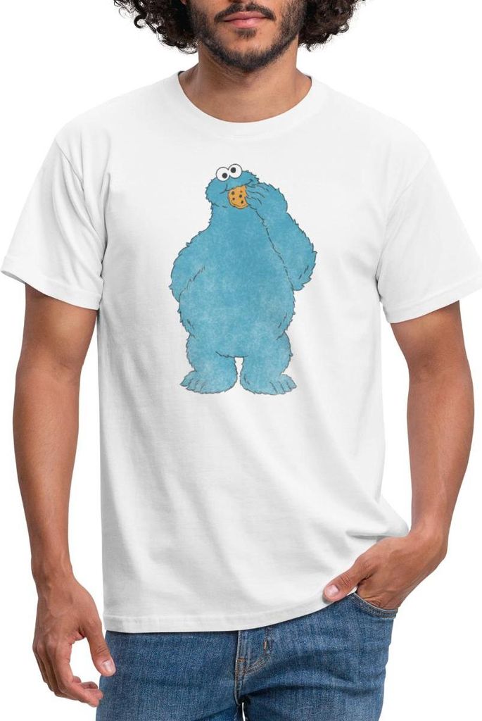 Spreadshirt Sesamstraße Krümelmonster Naschen Männer T-Shirt, 3XL, Weiß