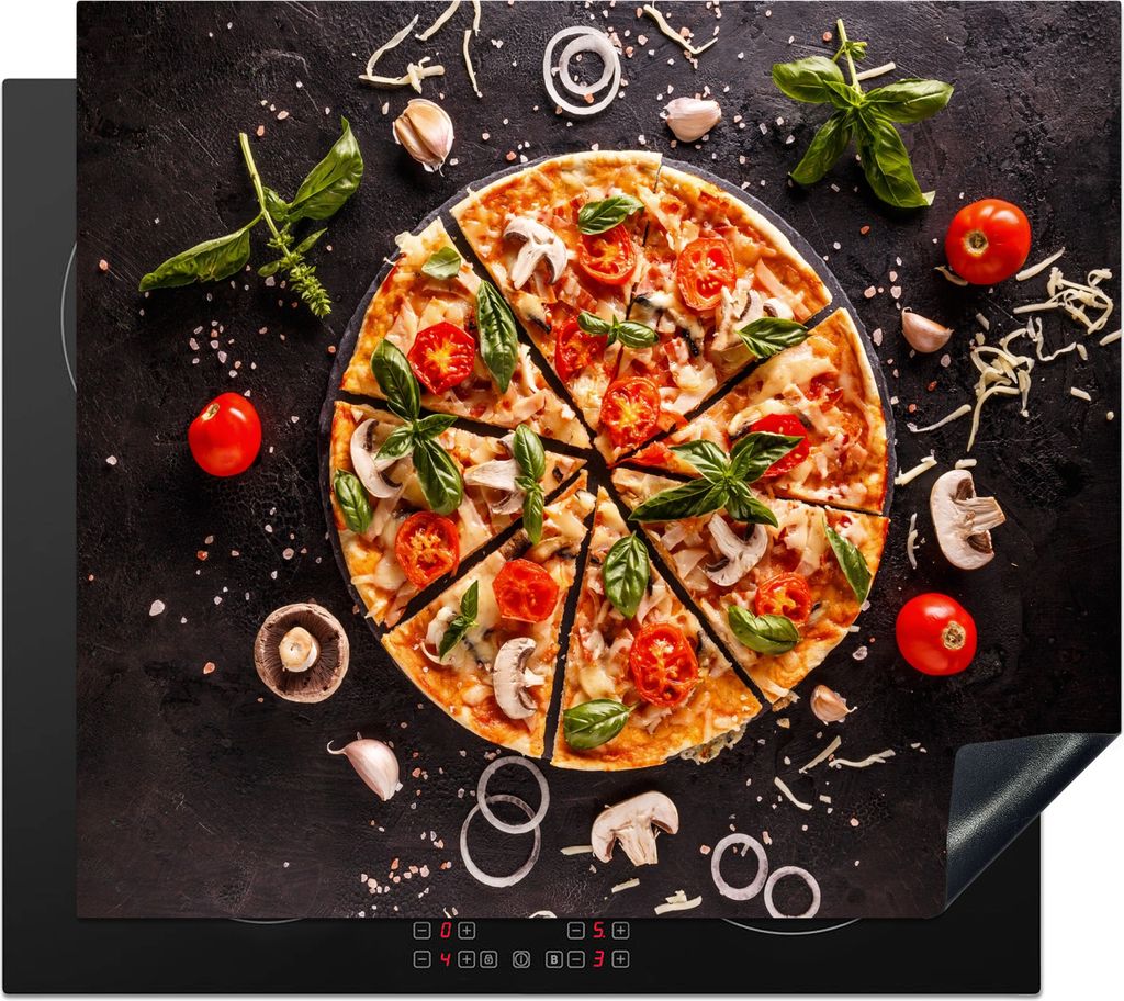 KitchenYeah Herdabdeckplatte Pizza - Gemüse - Kräuter - Küche - Industrie , 58x51cm, Küche Deko, Glaskeramikfeld Herdabdeckung, Abdeckplatte ...