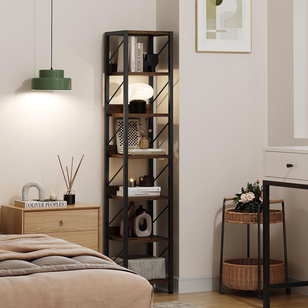 Schmales Bücherregal 30x30x168 cm Standregal Metall Holz Produktbild 