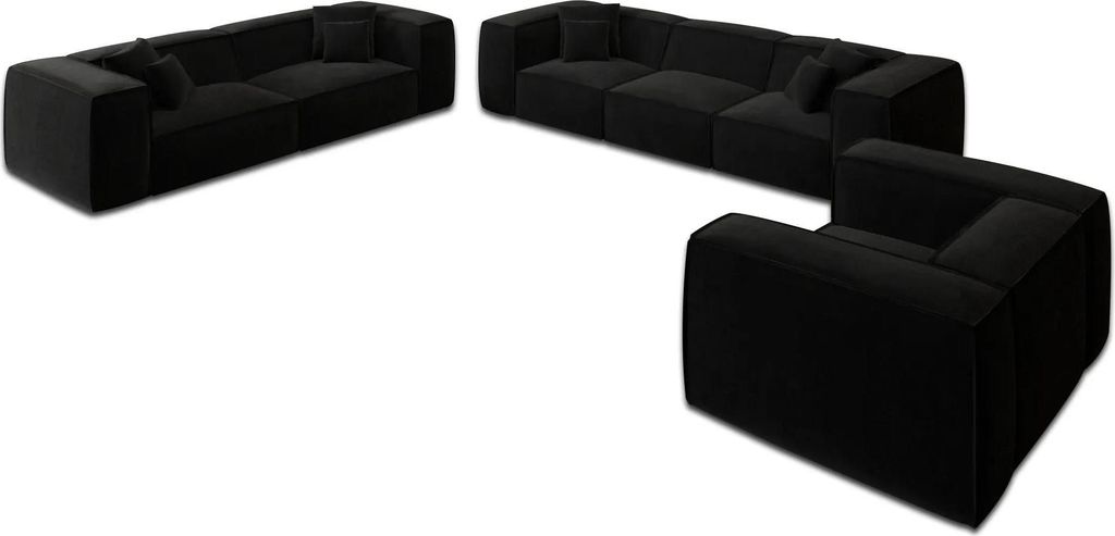 Samtstoff 4-3-1-Sitzer Sofa Set Arelia Schwarz