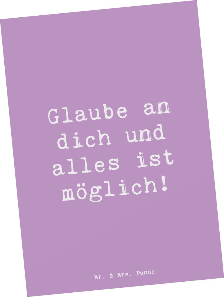 Mr. & Mrs. Panda Postkarte Spruch Vertrauen in eigene Fähigkeiten haben - Lavendeltraum - Geschenk, Ermutigung, Grußkarte, Ansichtskarte, Ansicht...