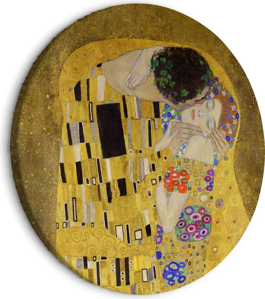Quadro rotondo su tela - Bacio - Gustav Klimt - Una coppia di innamorati in un abbraccio appassionato 40x40 cm Riproduzioni l-G-10001-bc-a
