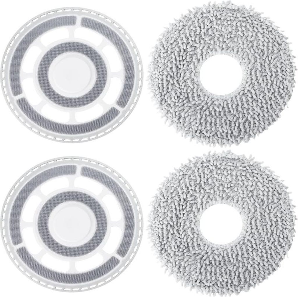 Two sets of cleaning pads for a robot vacuum.