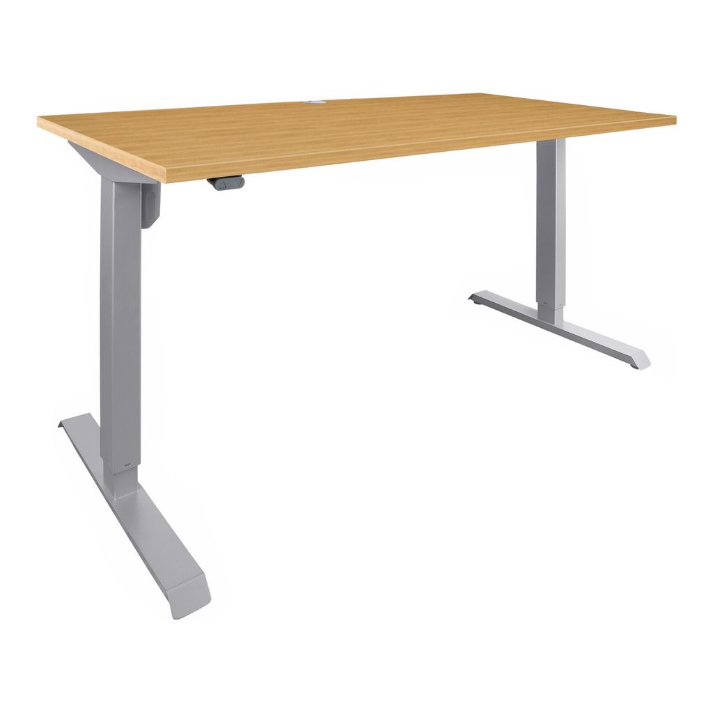 STIER Elektrisch höhenverstellbarer Schreibtisch 501-33, Tischgestell mit Tischplatte 100x80 cm, Buche mel., Ergonomischer Steh-Sitz-Tisch stufenl...