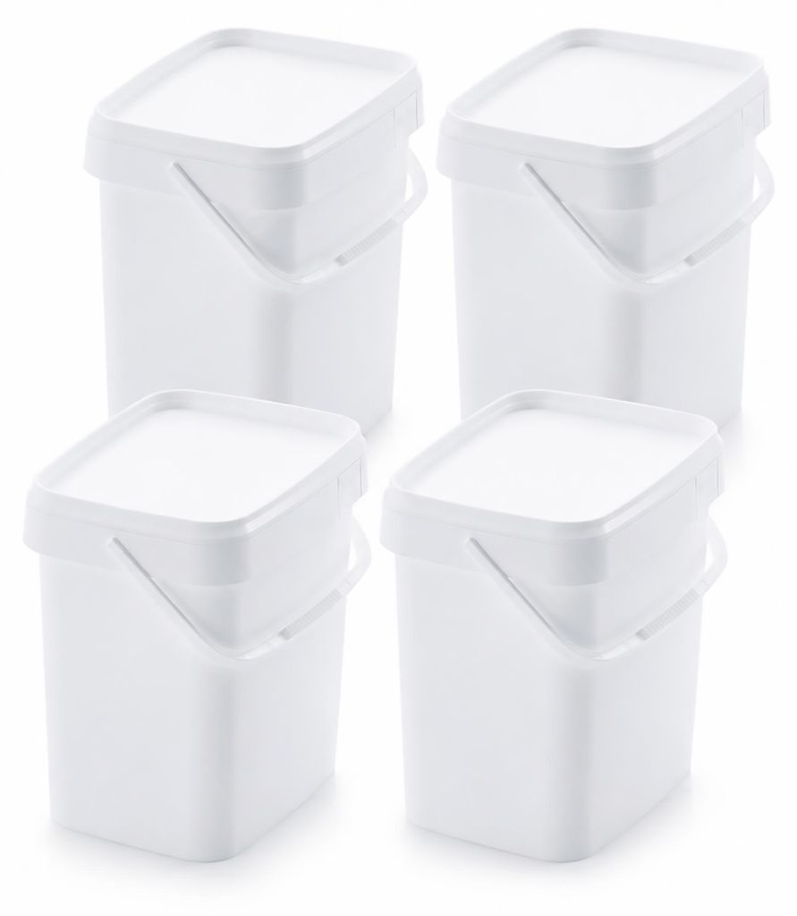 AUER 10,3 Liter Eimer rechteckig mit Deckel 29 x 20 x 27 cm Weiß 4 Stück
