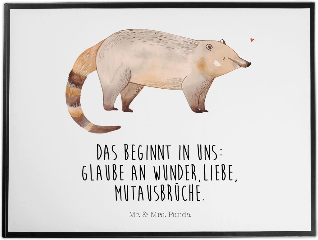 Mr. & Mrs. Panda schreibauflage Nasenbär - Weiß - Geschenk, schulunterlage, Schreibunterlage, schreibtischunterlage, tischschutz, Nasenbären, R...