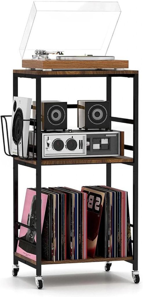 Houten Vinyl-Tisch mit Rädern für Haus oder Büro