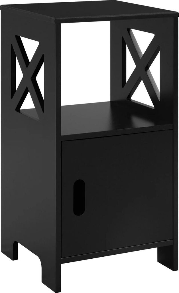 Nachttisch - Beistellschrank - Höhe 60 cm - 1 Tür + Offenes Fach - MDF-Holz - Selbstmontage - Schwarz