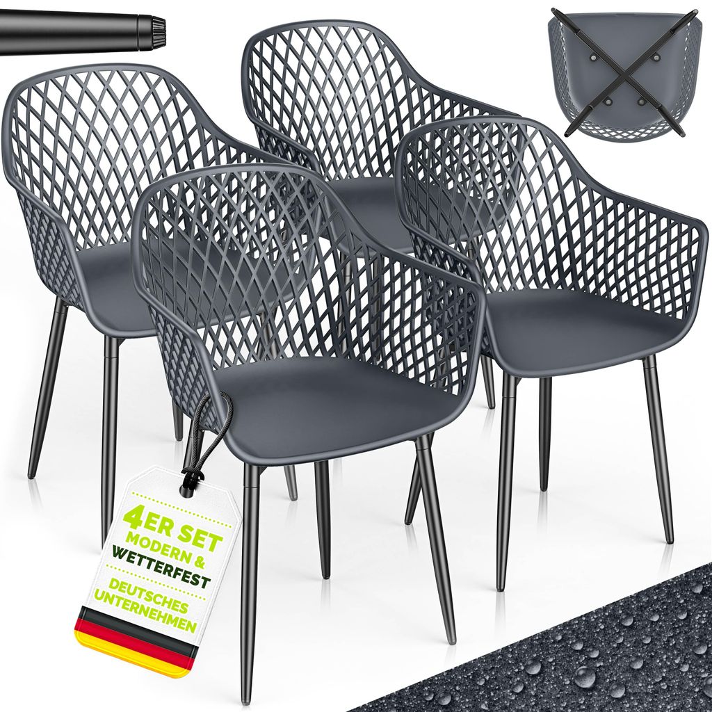 tillvex® Gartenstuhl 4er Set Wetterfest mit Armlehne Produktbild 