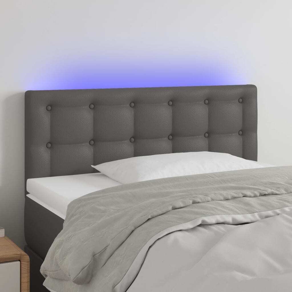 vidaXL LED Kopfteil Grau 90x5x78/88 cm Kunstleder - LED Kopfteil - LED Kopfteile - Kopfteil - Bett-Kopfteil