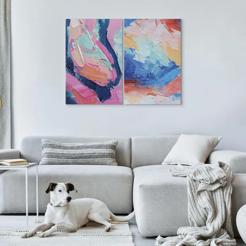 murando - Set di quadri acustici effetto pennellata 40x30cm 2 pezzi ciascuno 20x30cm Collage 2er Multipart Paintings Art Print Wall Picture Pannelli acustici fonoassorbenti - Immagine colorata a-B-10137-b-a - 4