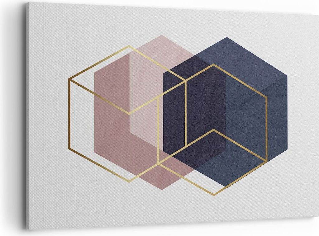 Bild auf Leinwand - Leinwandbild - Einteilig - Sechsecke Modern Gold - 100x70cm - Wand Bild - Wanddeko - Wandbilder - Leinwanddruck - Bilder - Wand...