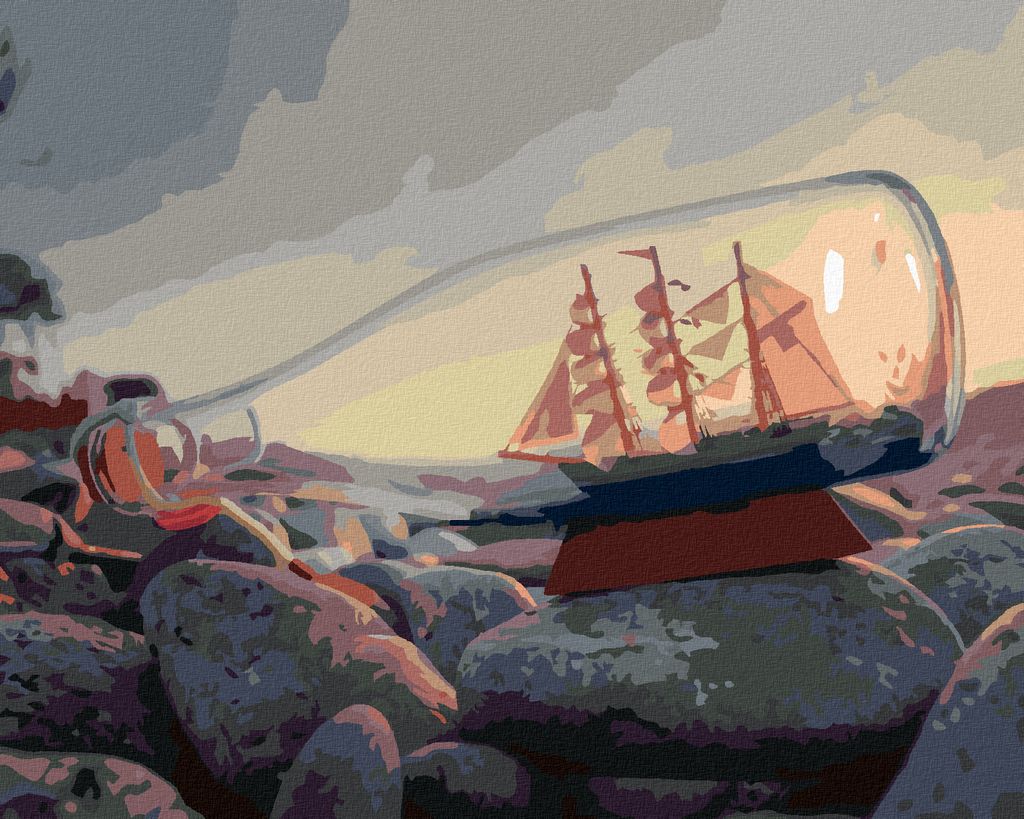 Zuty - Malen nach Zahlen - BOOT IN EINER FLASCHE AM MEER, 40x50 cm, ohne Keilrahmen