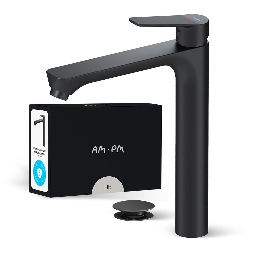 Waschtischarmatur Hoch mit mit Pop-Up Ablaufventil Waschbecken Armatur Einhebelmischer Badarmatur Mischbatterie für Badezimmer Aufsatzwaschbecken