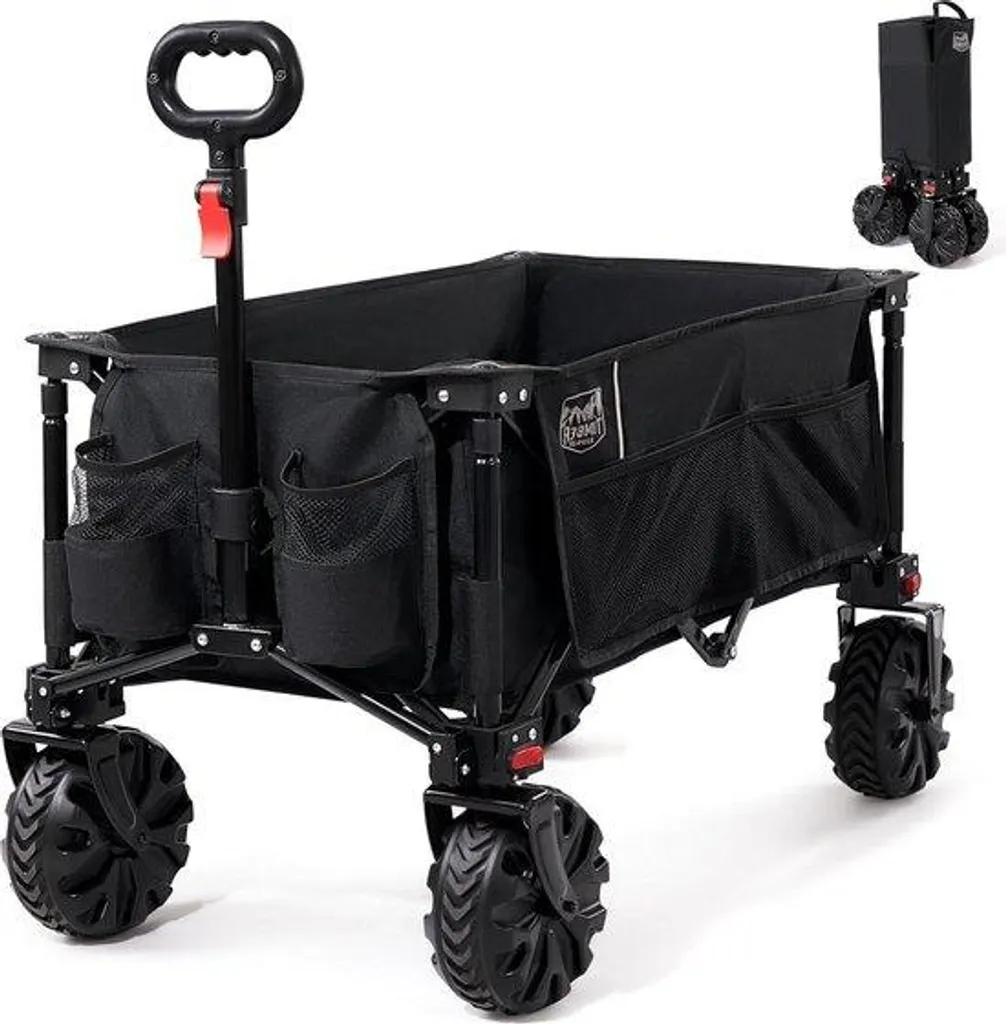 Chariot de camping XXL pliable 100 kg avec roues larges tout-terrain noir
