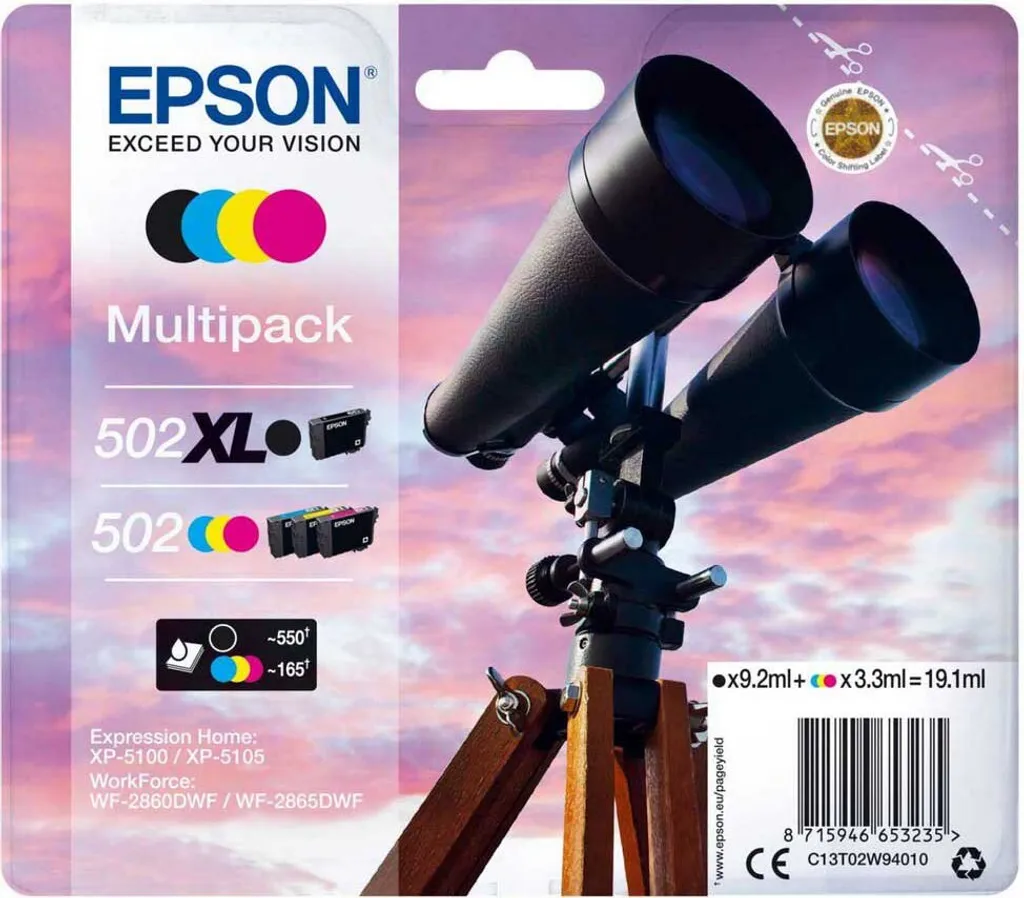 Cartucce Epson 502 XL Originali Multipack 4 Pezzi - Alta Resa per Ufficio