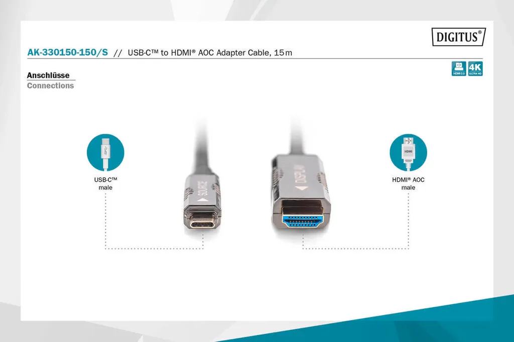 Cavo Digitus 15m USB-C HDMI 4K - Standard Professionale per Uffici - 4