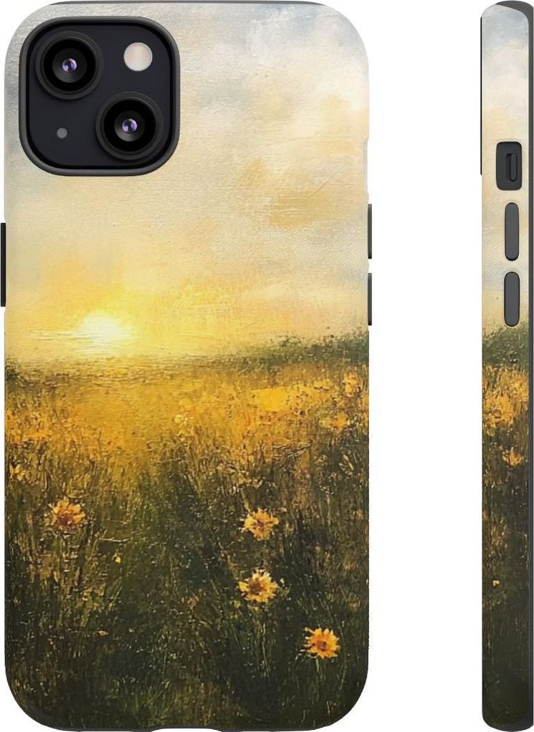 Sonnenuntergang über gelbem Blütenfeld – Hülle Kompatibel mit iPhone 13