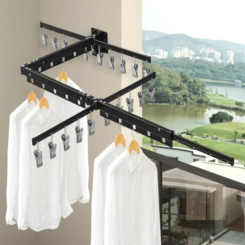 Séchoir à linge mural rétractable idéal pour balcon et buanderie
