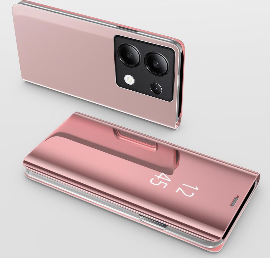 Handy Hülle für Xiaomi Redmi Note 13 Clear View Hülle Klapp Flip Hülle Bumper Cover Spiegel Mirror, Farbe: Rosa