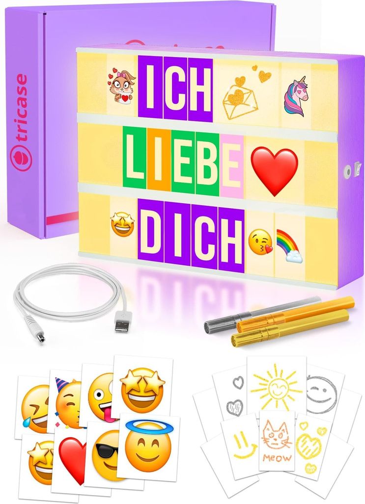 Lightbox Glitter A4 mit 312 Buchstaben & Emoji & 3 Marker - Produktbild 