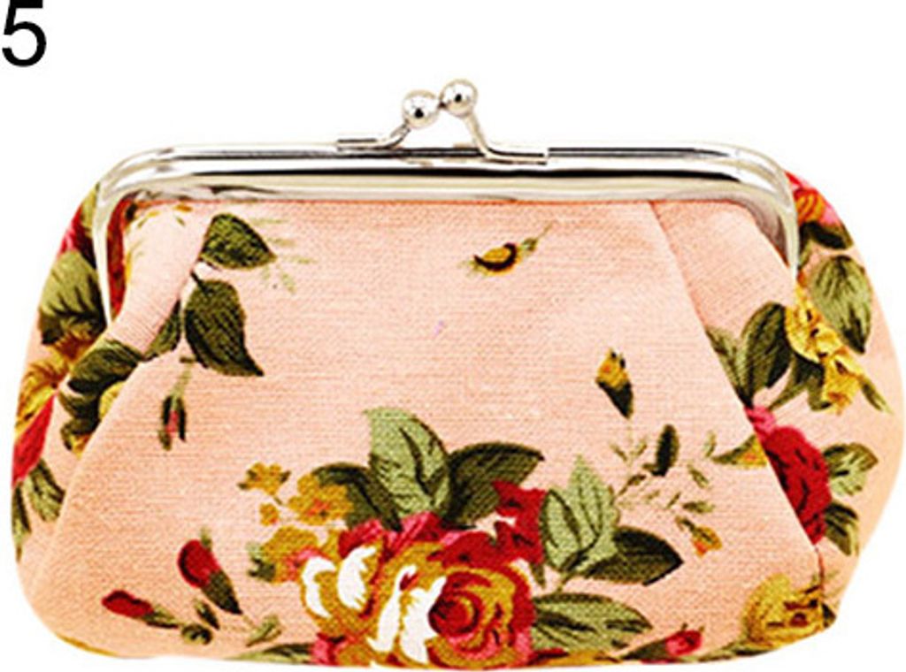 Damen Geldbörse Kartenetui Geldbörse Clutch Handtasche Tasche mit Blumendruck aus Canvas Rose-Rot