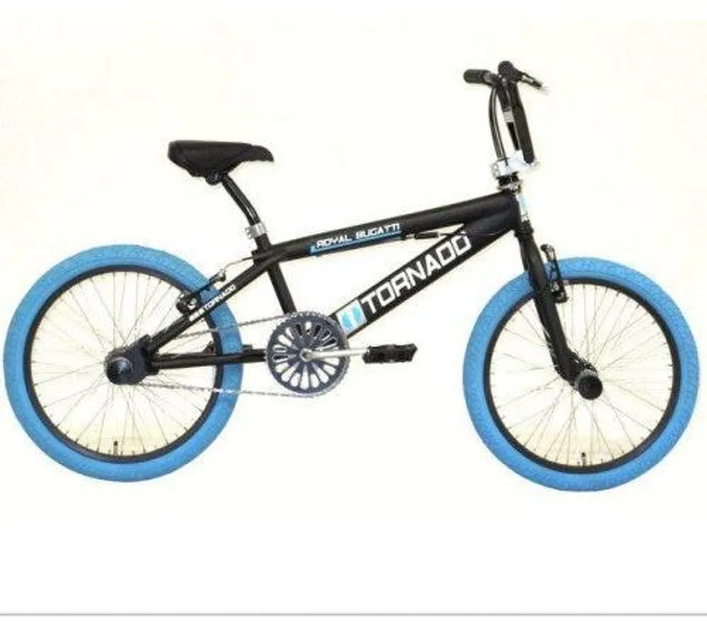 Vélo BMX Tornado 20 pouces Freestyle Matte Noir Pneus Bleus 2000024