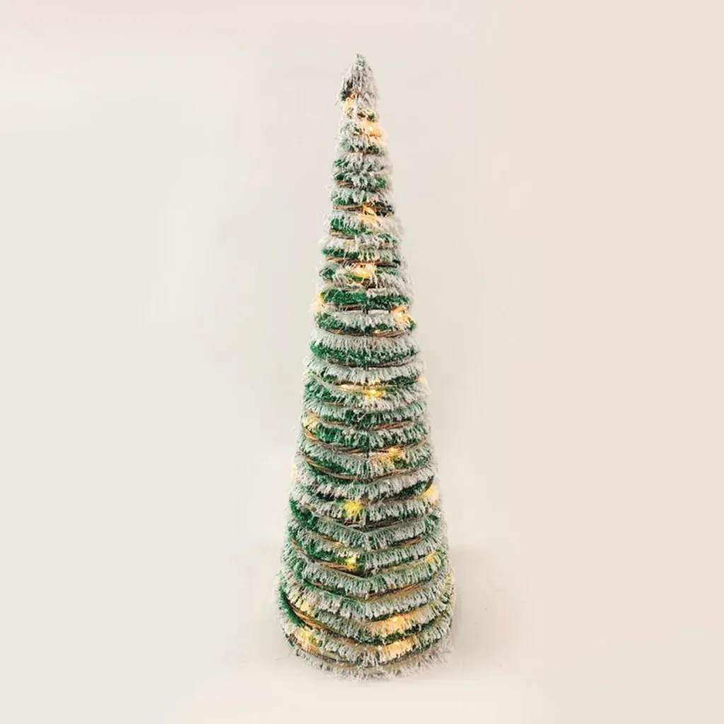 Sapin de Noël Lumineux en Rotin Enneigé 90cm avec 50 Micro LED Or