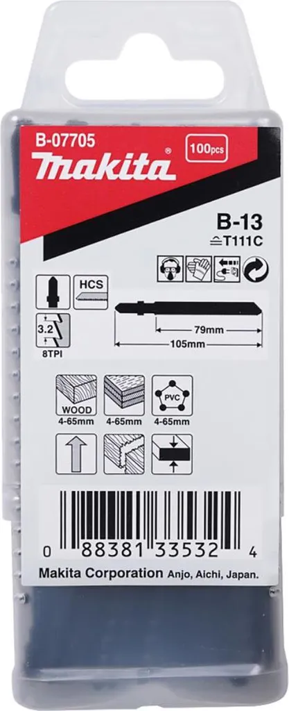 Lame scie sauteuse Makita 70 mm dents 8 TPI spécial bois - Pack 100 unités