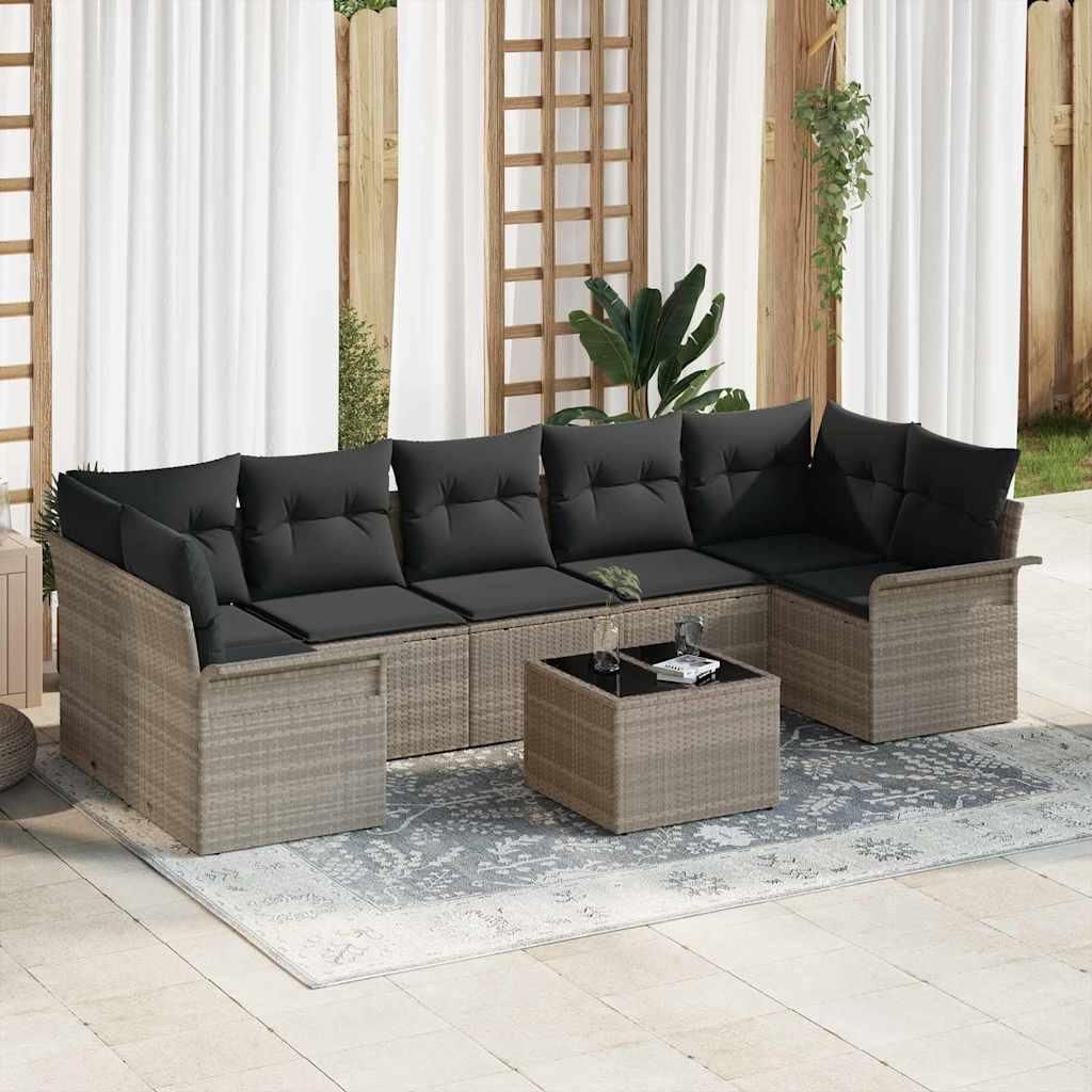 Maison Exclusive - Gartensofa-set mit Kissen 8 pcs Hellgrau Poly-Rattan
