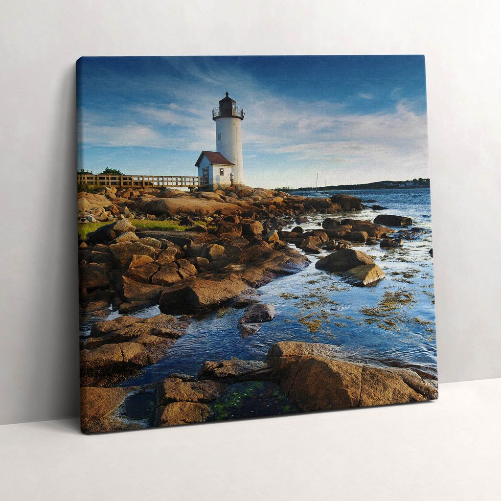 Lighthouse, rocks and sky landscape – Leinwandbild Wandbild – 60x60 cm – Leinwandbilder – Wandbilder – Schlafzimmer – Flur