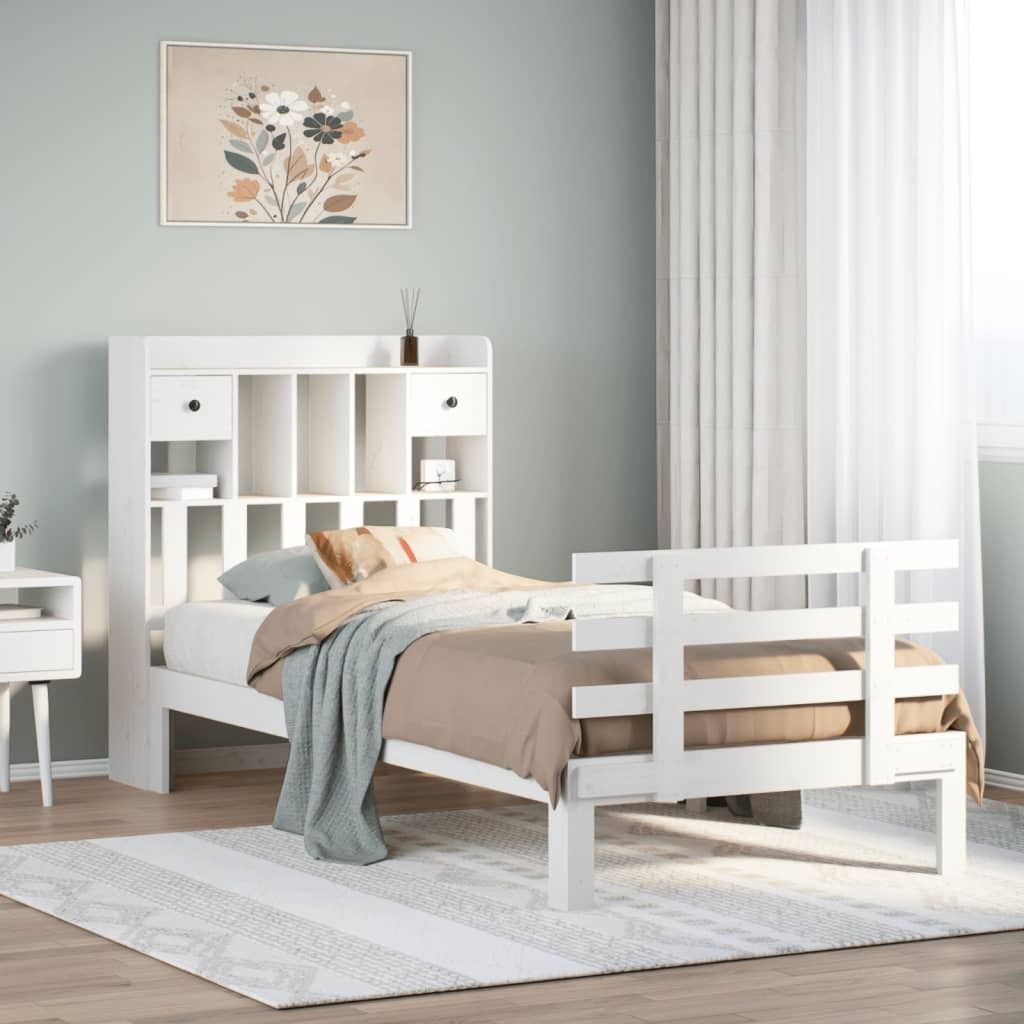 Maison Exclusive - Massivholzbett mit Regal ohne Matratze Weiß 90x190 cm Kiefer
