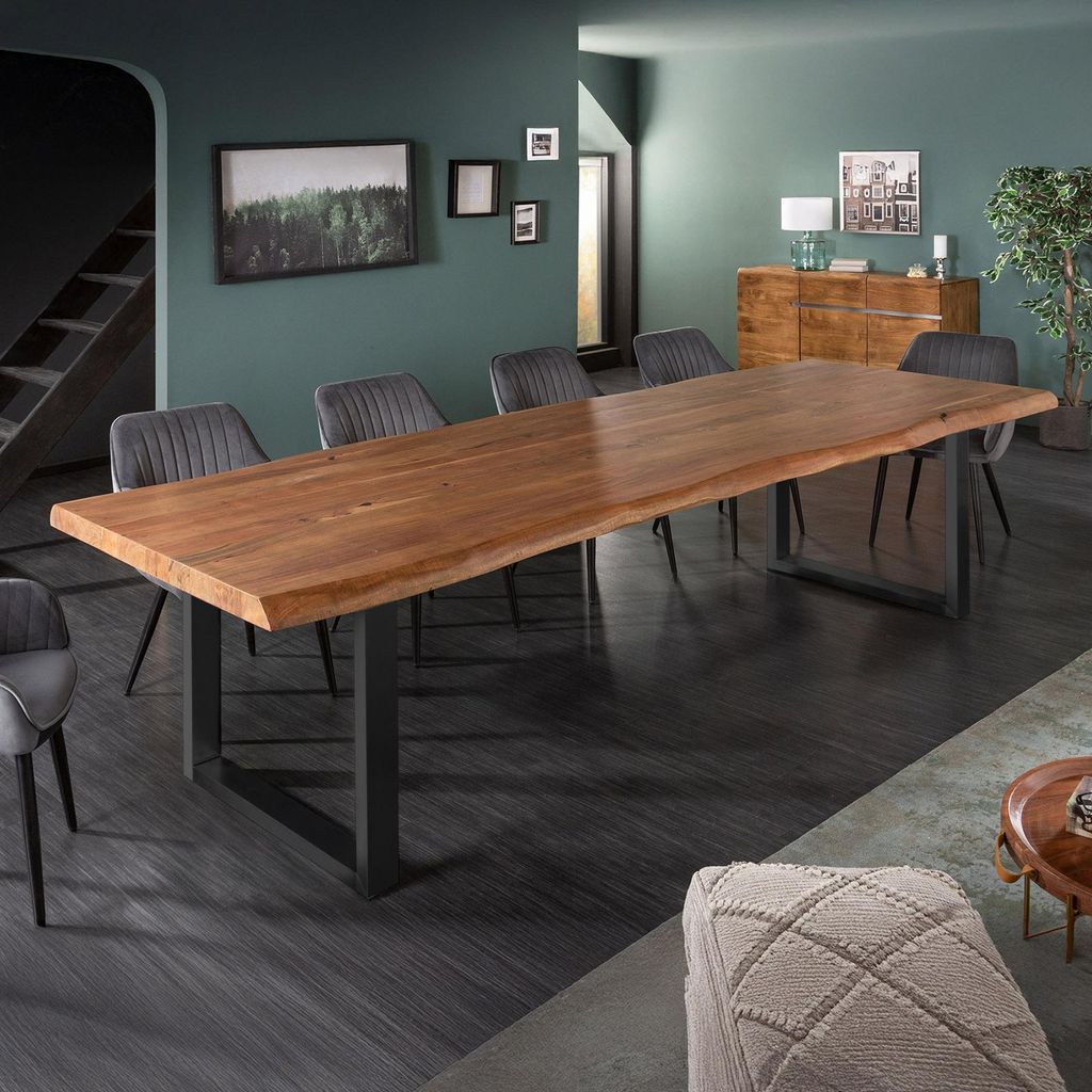 riess-ambiente Esstisch MAMMUT 300cm honey finish schwarz Akazie Metall Baumkante Konferenztisch 12 Personen