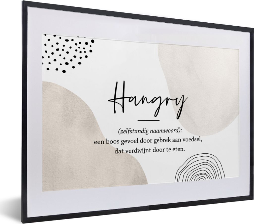 MuchoWow Gerahmtes Poster Hungrig - Sprichwörter - Definition von hungrig - Wörterbuch - Zitate 40x30 cm - Poster mit Schwarzem Bilderrahmen Wa...