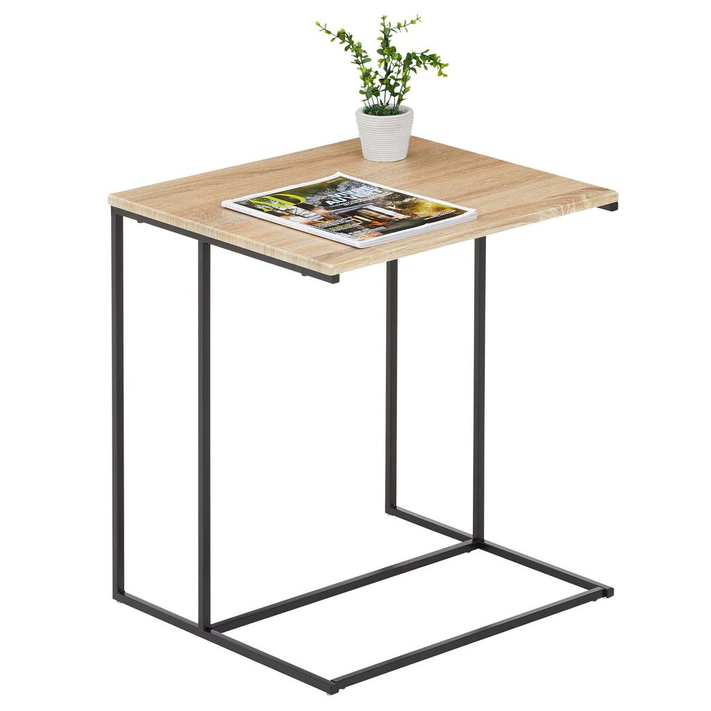 Beistelltisch VITORIO im minimalistischen Design, eleganter Wohnzimmertisch mit Metallgestell in C-FORM, schlichter Couchtisch in Sonoma Eiche/schwarz
