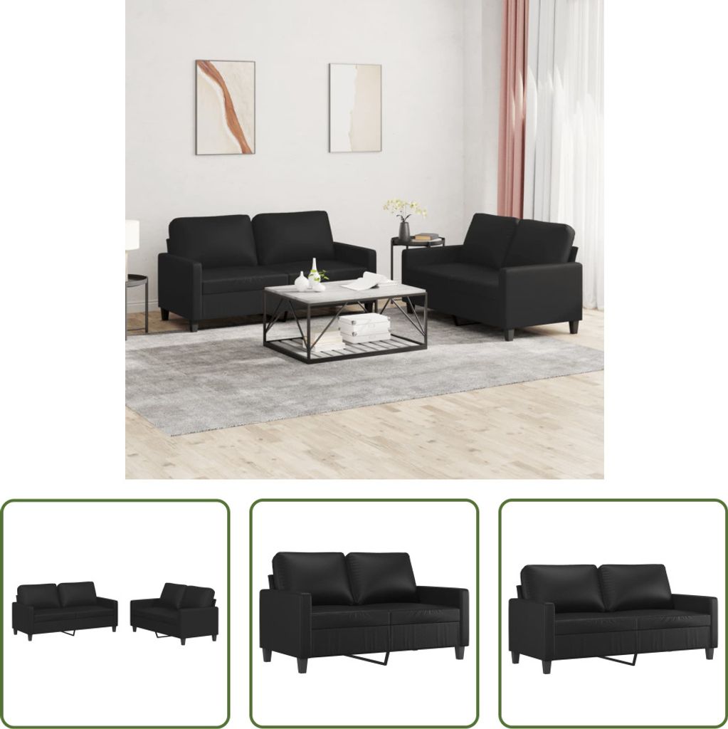 The Living Store 2-tlg. Sofagarnitur mit Kissen Schwarz Kunstleder