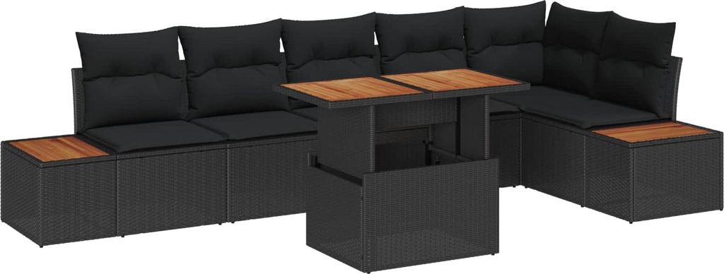 Garten-Sofa-Set mit Speicher 7 pcs Schwarz Poly Rattan