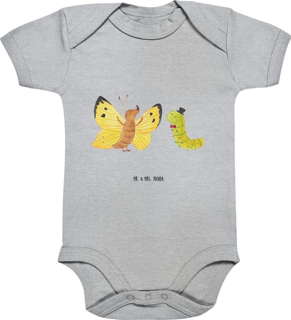 Mr. & Mrs. Panda Strampler Raupe Schmetterling 3. - 6. Monat - Heather Grey - Geschenk, Schönheit, babykleidung body, Babybody, Hut, Lustige Sprü...