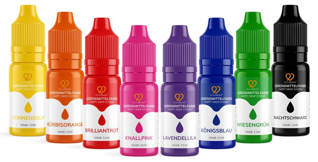 GoodBake Lebensmittelfarben 8er Set – flüssig, backfest, Produktbild 