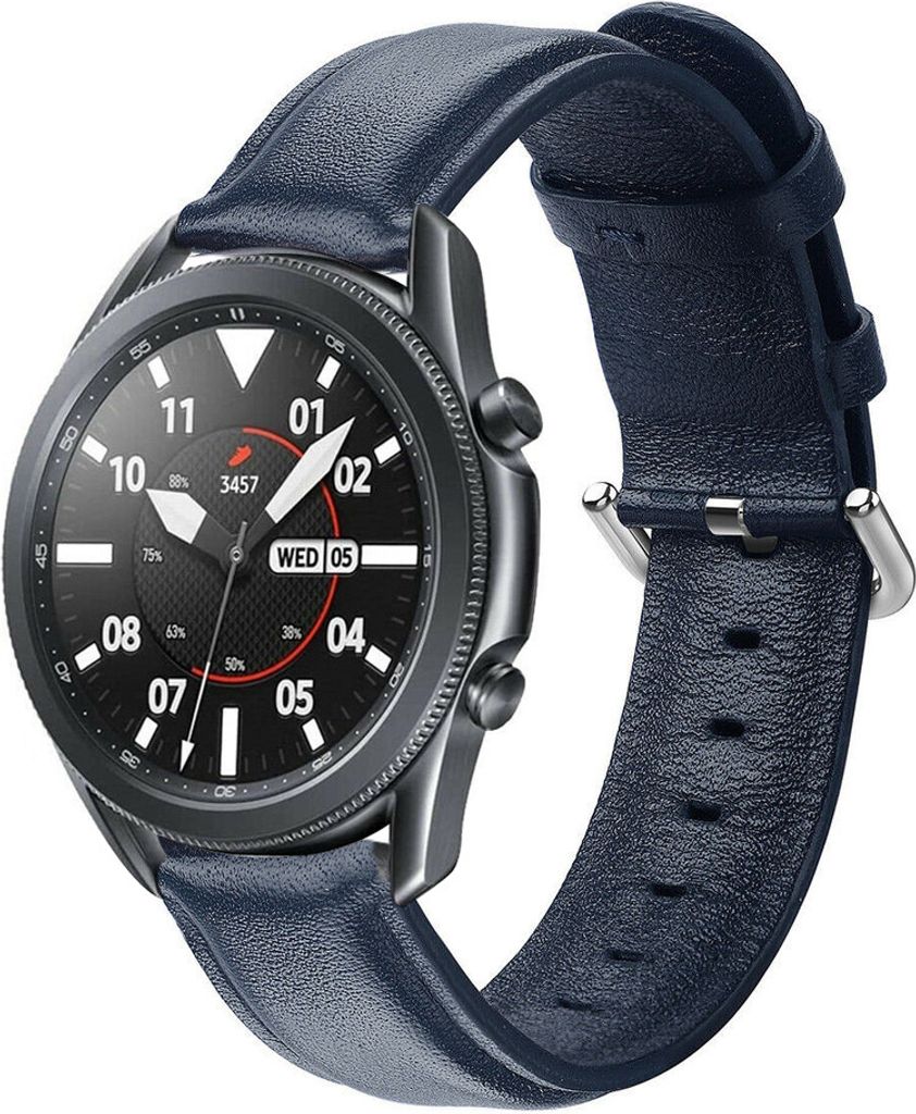 Strap-it Samsung Galaxy Watch 3 45mm Lederband (Dunkelblau)
