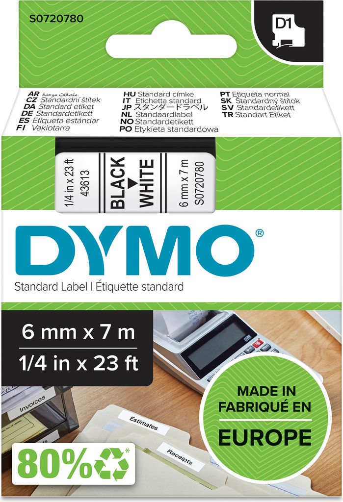 DYMO Original D1-Etikettenband | schwarz auf weiß | 6 mm x 7 m | selbstklebendes Schriftband | für LabelManager-Beschriftungsgerät
