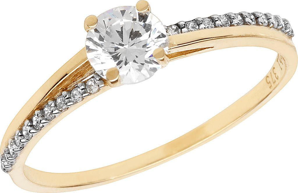 Wunderschöner 9 Karat (375) Gold Damen - Ring mit Zirkonia, 55 (17.5); TRS11259RSO
