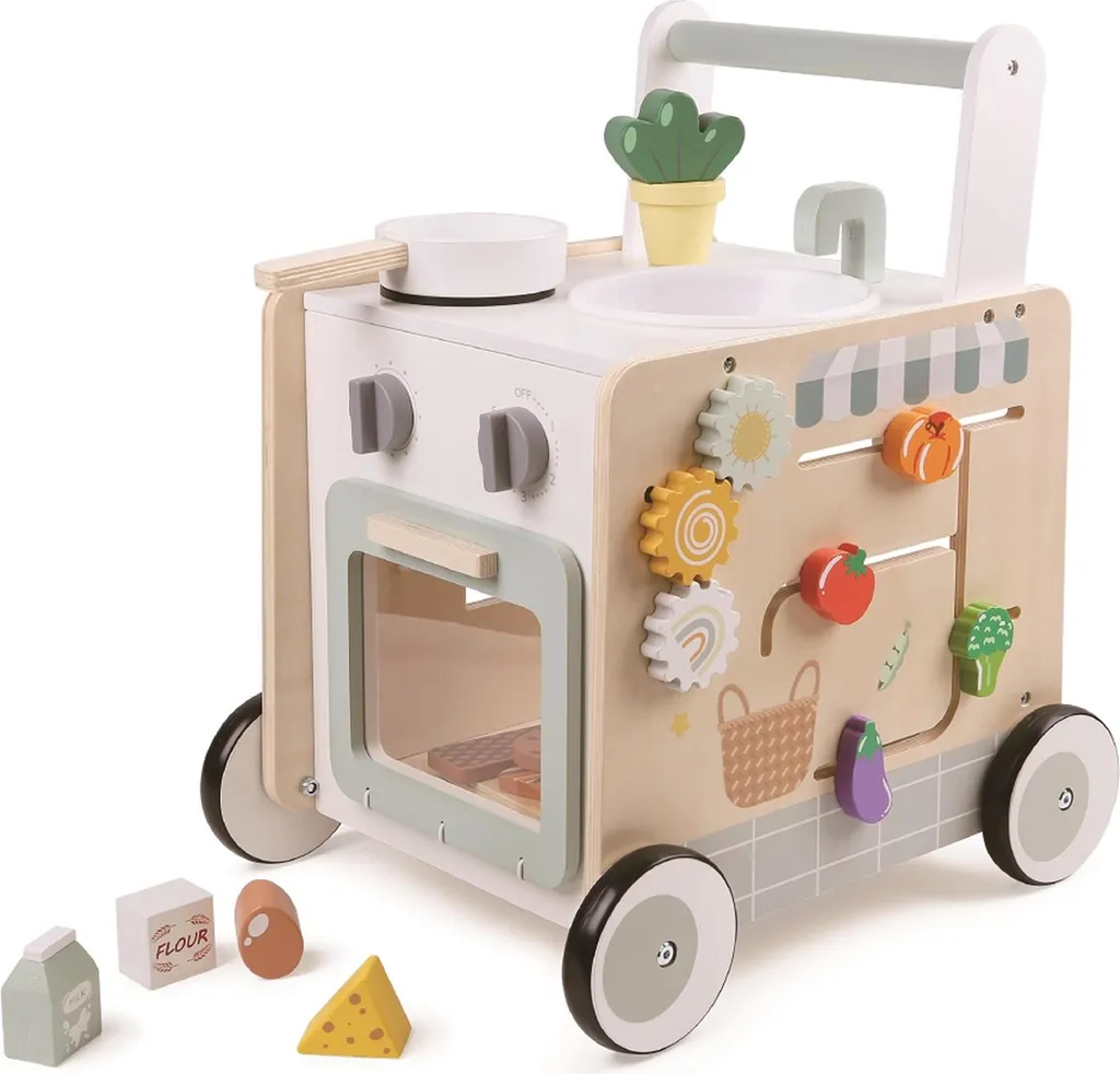 2Kids Toys Trotteur en Bois et Cuisine d'Éveil 2-en-1 pour Bébé