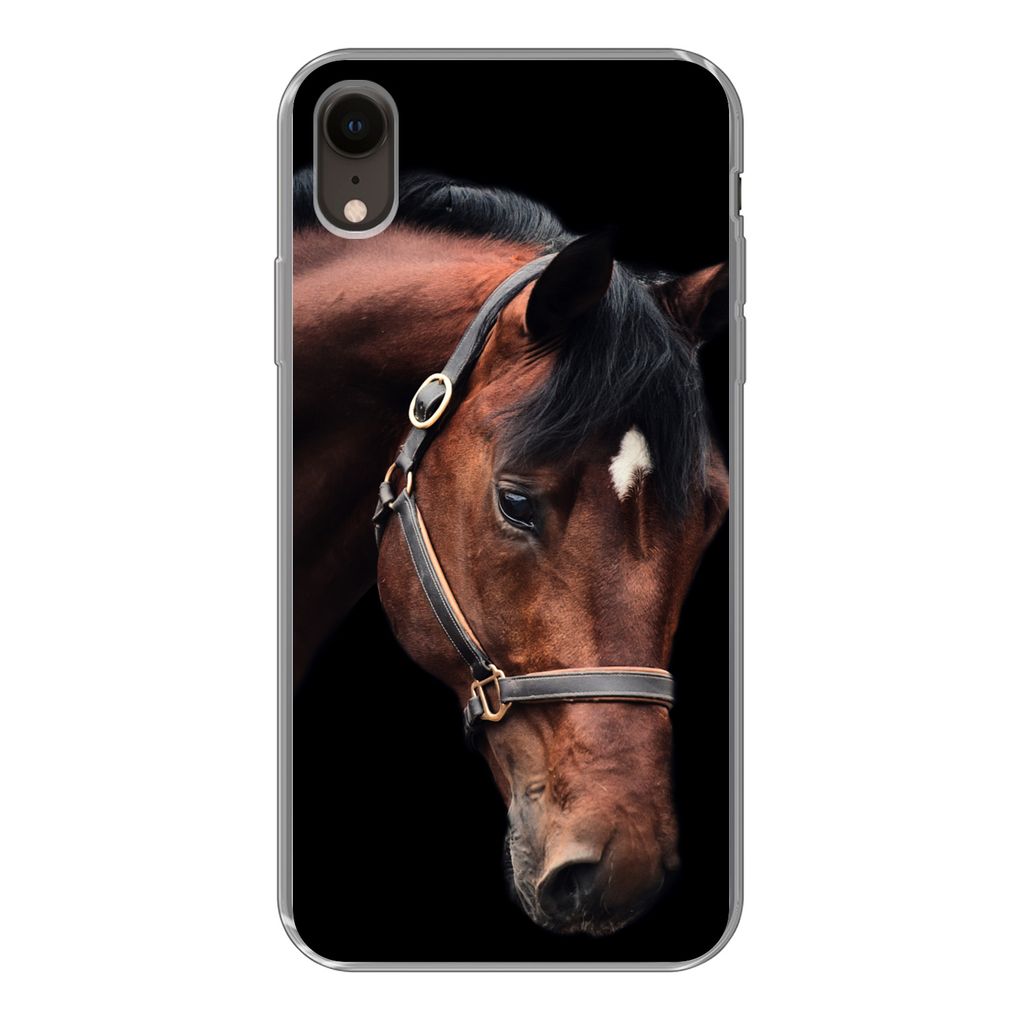 MuchoWow Handyhülle Schutzhülle Hülle für iPhone XR Pferd - Halfter - Braun Silikon Softcase Handy Hülle - Schutzdeckel