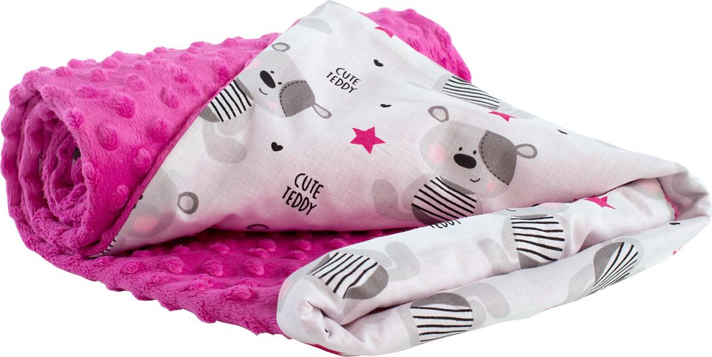Babydecke für babys Baumwolle, 75x100, Teddy mit dunkelrosa Produktbild 