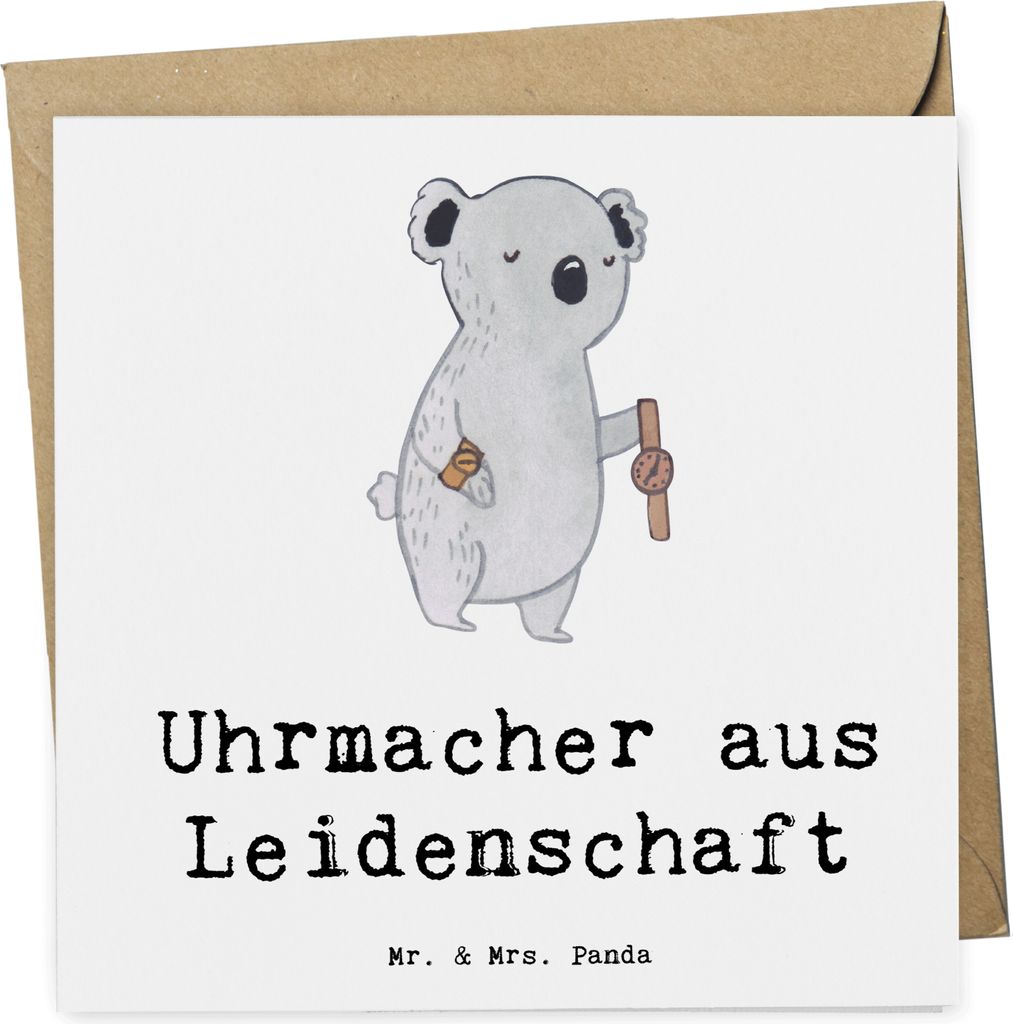 Mr. & Mrs. Panda Grußkarte Uhrmacher Leidenschaft - Weiß - Geschenk, Klappkarte, Glückwunschkarte, anlasskarte, doppelkarte, faltkarte