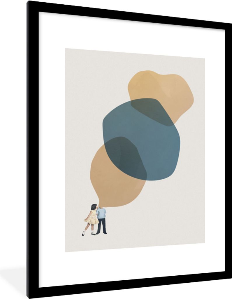 MuchoWow Gerahmtes Poster Wolken - Retro - Mädchen 60x80 cm - Poster mit Schwarzem Bilderrahmen Wandposter Rahmen Foto Bilder - Wohnzimmer - Dek...