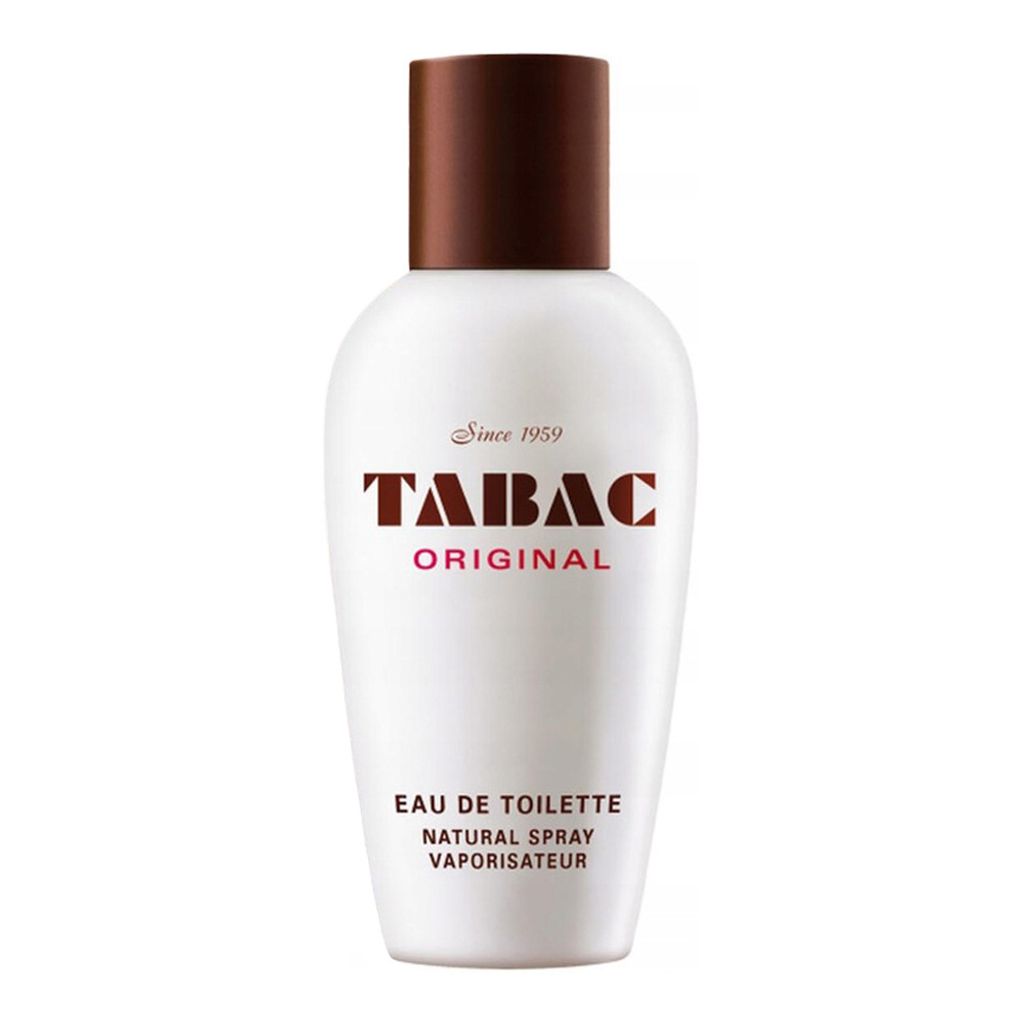 A white bottle of Tabac Original Eau De Toilette with a brown cap, set against a plain white background.